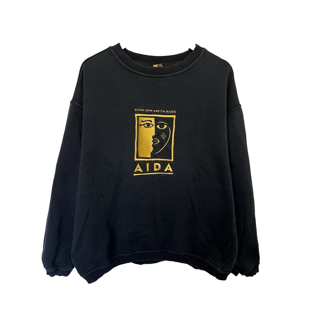 Vintage Mens 90s AIDA Elton John Tim Rice Embroidered Crewneck Sweatshirt Size L